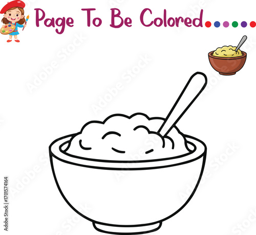 Thanksgiving Mashed Potatoes Coloring Page – Bowl of Mashed Potatoes with Spoon – Fun Kids Activity Printable for Preschool and Kindergarten
