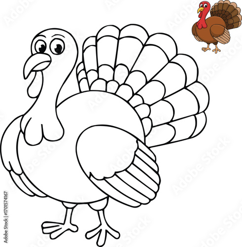 Thanksgiving Turkey Coloring Page – Cute Cartoon Turkey Illustration for Kids – Fun Activity Printable for Preschool and Kindergarten
