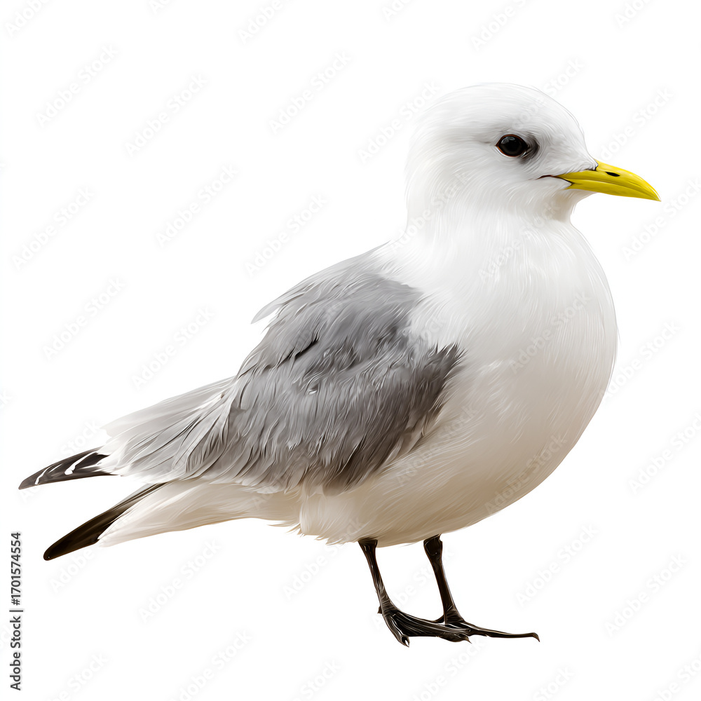 Fototapeta premium Black Legged Kittiwake Realistic Detailed Bird Isolated on Transparent Background