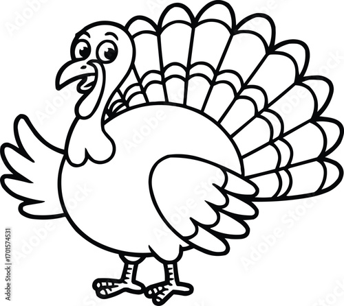 Thanksgiving Turkey Coloring Page – Cute Cartoon Turkey Illustration for Kids – Fun Activity Printable for Preschool and Kindergarten