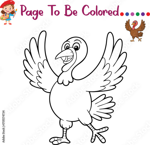 Thanksgiving Happy Turkey Coloring Page – Cute Dancing Turkey with Open Wings – Fun Kids Activity Printable for Preschool and Kindergarten