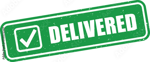 Grunge Style Delivered Sign Icon with White Check Mark in Green Square