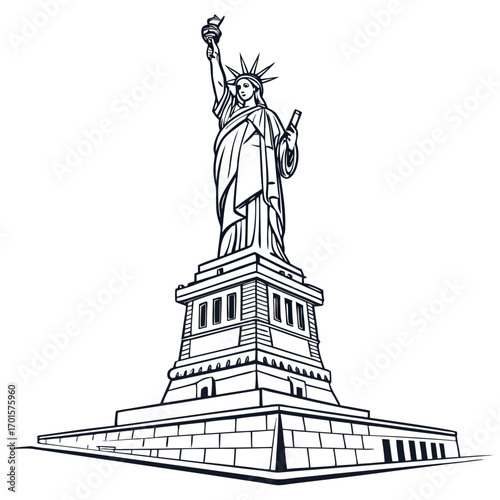 Vector art of statue of liberty is a colossal neoclassical sculpture on liberty island in new york harbor in the united states, a symbol of freedom and democracy
