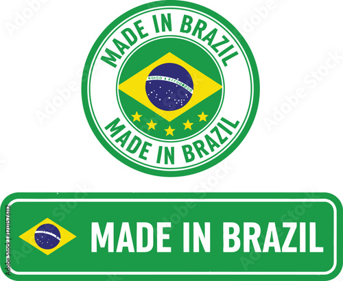 Made In Brazil Stamp Set with National Flag Seal on White Background Design Element
