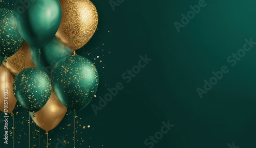 Festive balloons in emerald and gold