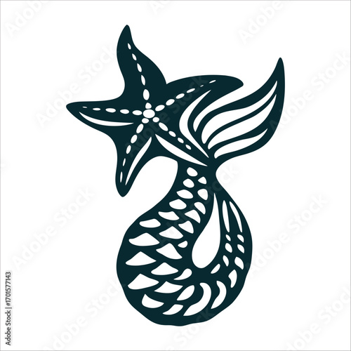 Mermaid Tail Starfish Silhouette Yemanja Festival Seafoam green mermaid tail curling around a starfish Yemanja Festival