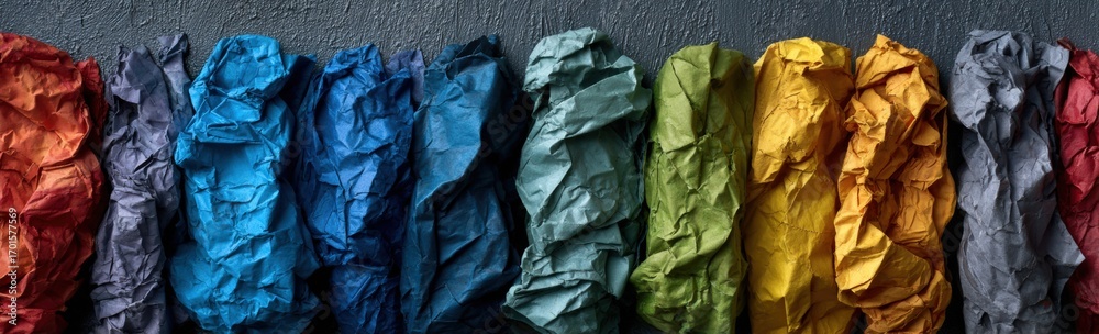 Fototapeta premium Crumpled colored papers arranged in a spectrum