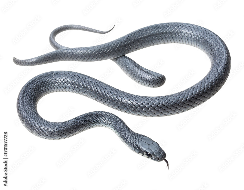 Obraz premium Slithering Grey Snake in Curved S-Shape, Side Angle View, Transparent Cutout