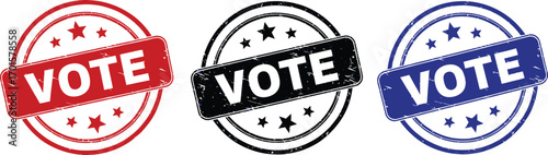 Political Vote Seals Stamps Red, Black, and Blue Vote Icon with Starburst Grunge Design