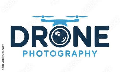Modern drone photography logo featuring camera lens and aerial vehicle symbol