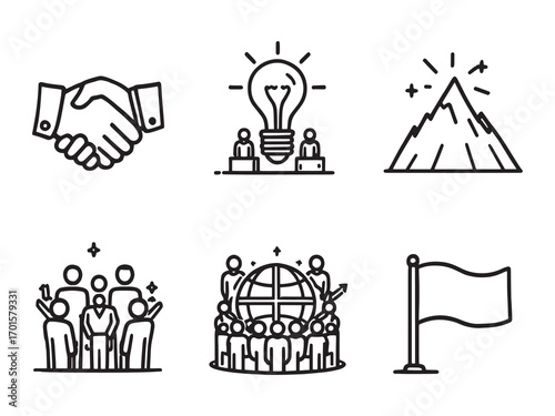 Business leader success and teamwork Editable stroke achieving goals together