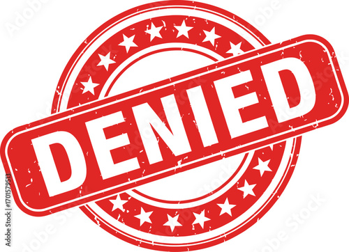 Red Denied Grunge Rubber Stamp with Stars Isolated on White Background
