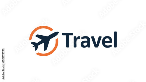 Modern airplane travel logo with orange circular accents and text