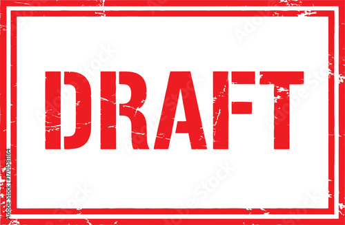 Red Draft Stamp with Distressed Texture on White Background in Square