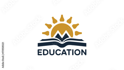 Education logo featuring open book and rising sun symbolizing knowledge and growth
