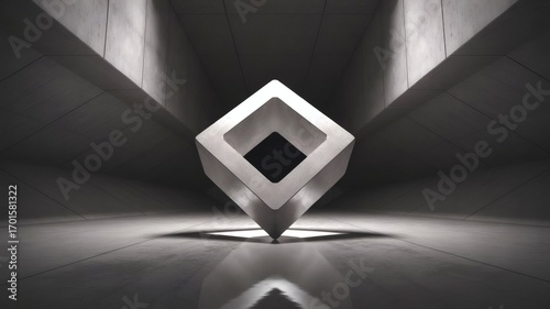 A stylized square-shaped graphic. The image seems to represent a modern design element in an industrial or architectural setting, rendered in grayscale.