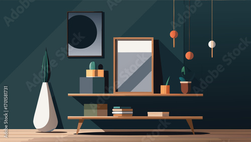 Showcase contemporary living room design with sleek shelves and minimalist decor for modern apartment living