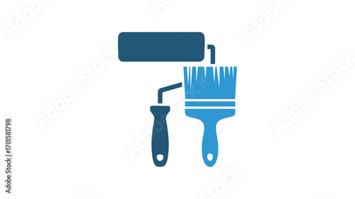 Blue paint roller and brush tools for home renovation and diy projects