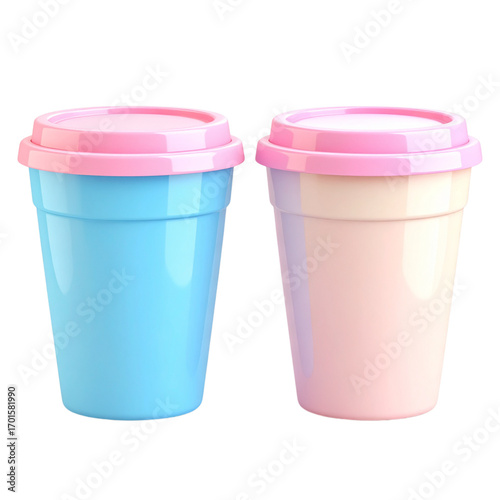 two plastic cups with lids are sitting side by side
