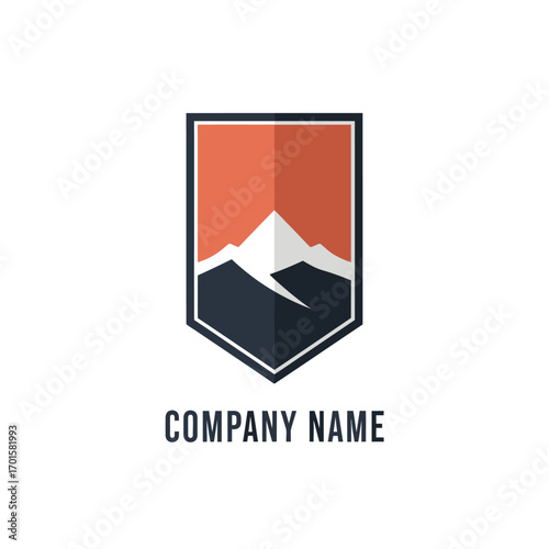 Modern shield logo with a mountain peak illustration. Free Download Modern shield logo with a mountain peak illustration. - GFXLoad