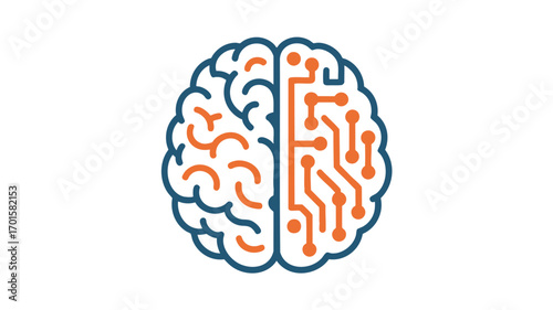 Abstract brain icon with circuitry represents artificial intelligence and cognitive processes