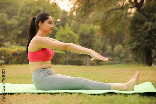 Beautiful Gorgeous Woman Performing Yoga Stock Photo