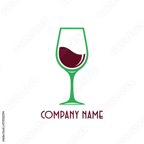 Stylized wine glass logo with red wine for beverage company branding.