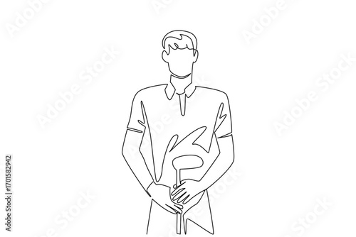 Single continuous line drawing a man wearing gloves holding a golf club. Determined to make a hole in one. Candidate for champion. Competition. National Golf Day. One line design vector illustration