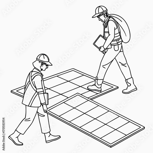 Construction workers installing solar panels on a roof or ground