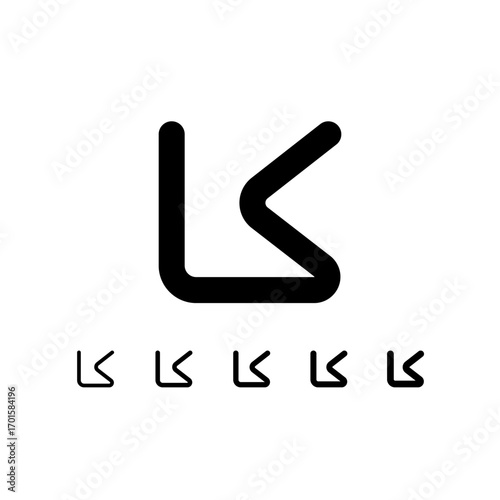 Technical letter K, digital cyber alphabet font, including set of five different thicknesses of the trendy modern letter (light, regular, medium, bold, thick), vector illustration 10EPS