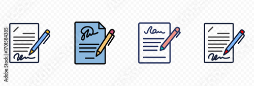 Document with pen icon set. form icon set. form icon in different style. outline, line and filled. vector illustration
