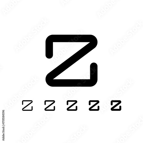 Technical letter Z, digital cyber alphabet font, including set of five different thicknesses of the trendy modern letter (light, regular, medium, bold, thick), vector illustration 10EPS