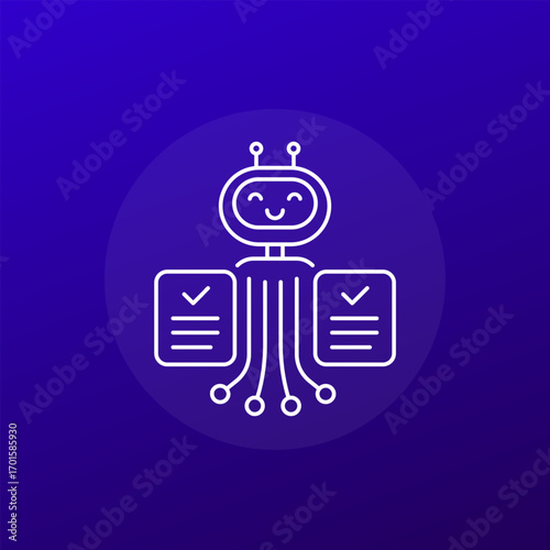 AI agent icon with a robot, line design