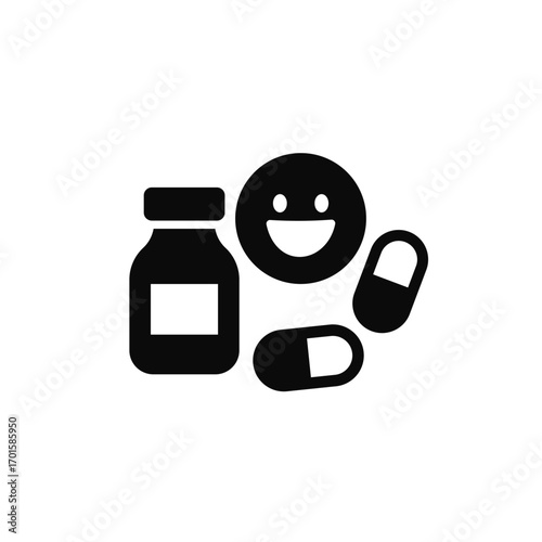 Antidepressant pills icon, medications to treat depression