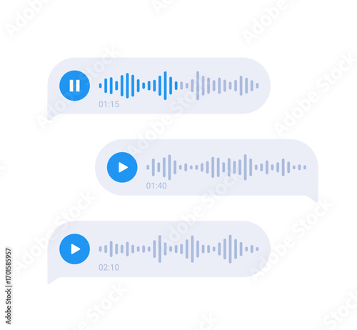 audio message design, play voice messages vector UI elements on white