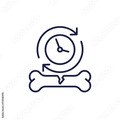 bone fracture healing time icon on white, line design