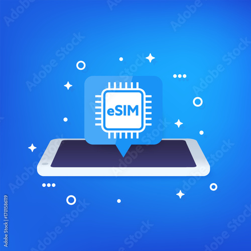 eSIM card vector illustration with smart phone