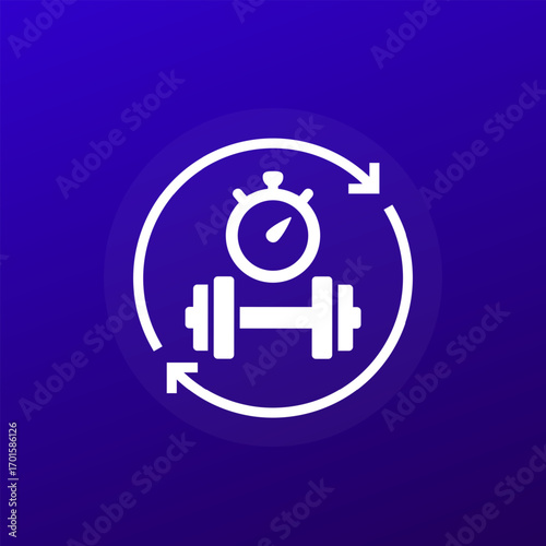 endurance training icon with dumbbell and stopwatch