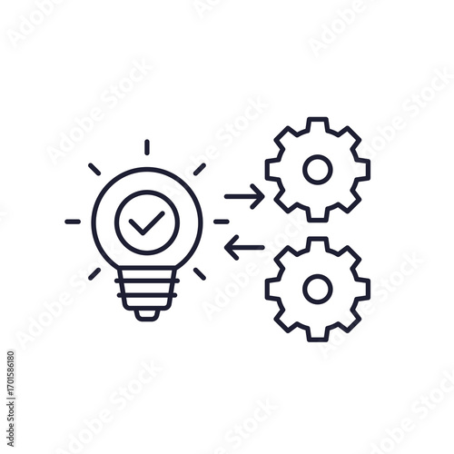Implementation icon, idea execution line design on white