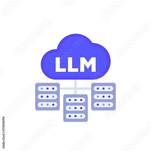 LLM icon, hardware and infrastructure flat design