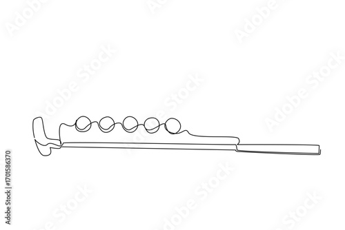 Continuous one line drawing a mini golf stick and some colorful golf balls. A set of equipment is prepared. Focus on sports. Game. National Mini Golf Day. Single line draw design vector illustration