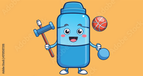 Sports Water Bottle Cartoon Character – Water, Bottle, Sports, Fitness, Cartoon, Hydration, Cute, Icon, Vector