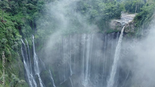 Tumpak Sewu waterfall shrouded in mist