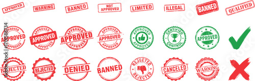 Approved Rejected Stamps vector illustration collection in grunge effect and with different texture 