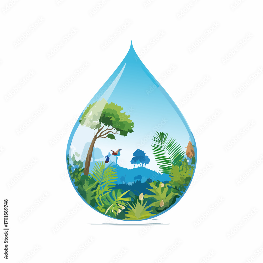 Obraz premium World in a droplet, vibrant ecosystem of trees and nature's beauty, ecological concept