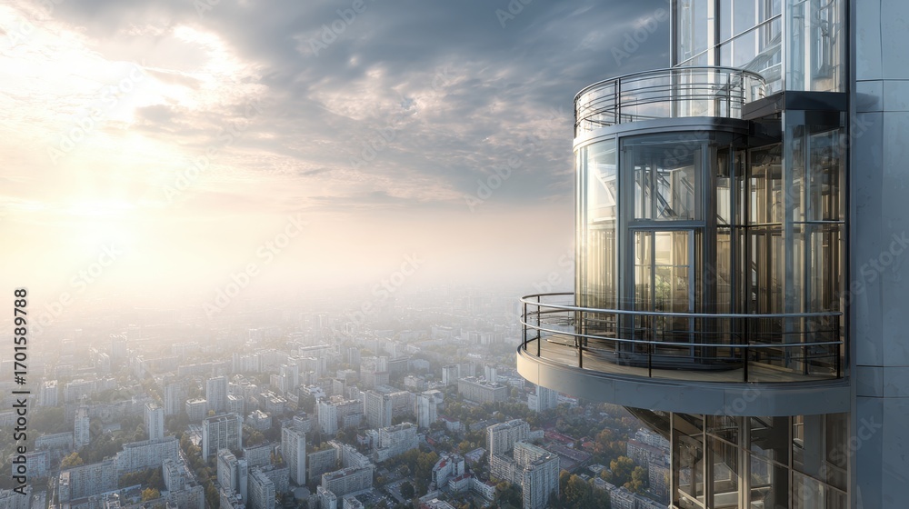 Obraz premium Luxury Skyscraper Elevator with City View