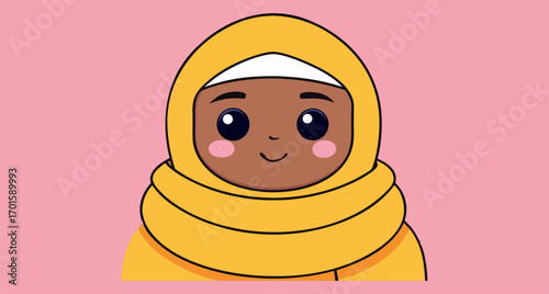 Muslim woman avatar cartoon, hijab girl illustration vector, Islamic female character design, cute Muslim girl cartoon, hijab fashion character doodle, modest fashion cartoon art, smiling Muslim woman