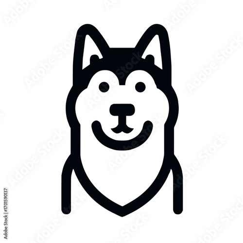 Minimalistic husky dog head illustration with friendly expression on transparent background
