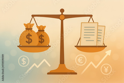 Balance Scale Money and Business Documents Illustration