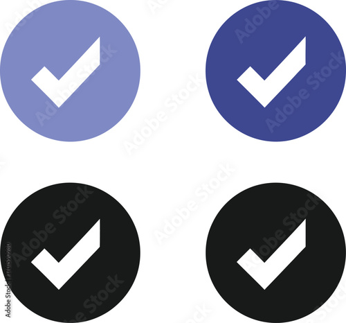 White Check Mark inside Light Blue, Dark Blue and Black Circle Shape Icon